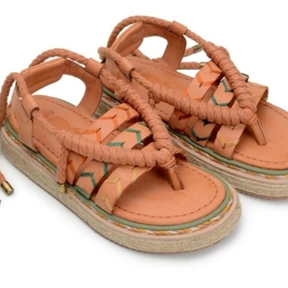 Farm Rio Braided Strappy Flat Sandals in Tan Size 6